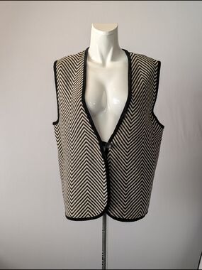 Wool With Velvet Trim, Black And White Chevron Stripe Knit Vest Vintage